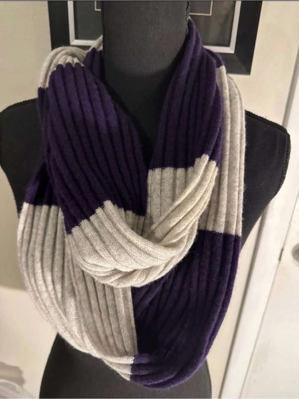 Claudia Nichole Cashmere Cozy Ribbed Infinity Scarf - Purple & Light Gray